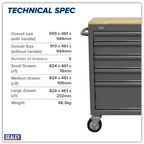 Mobile Workstation with Wooden Worktop 5 Drawer - Grey APMWS1G