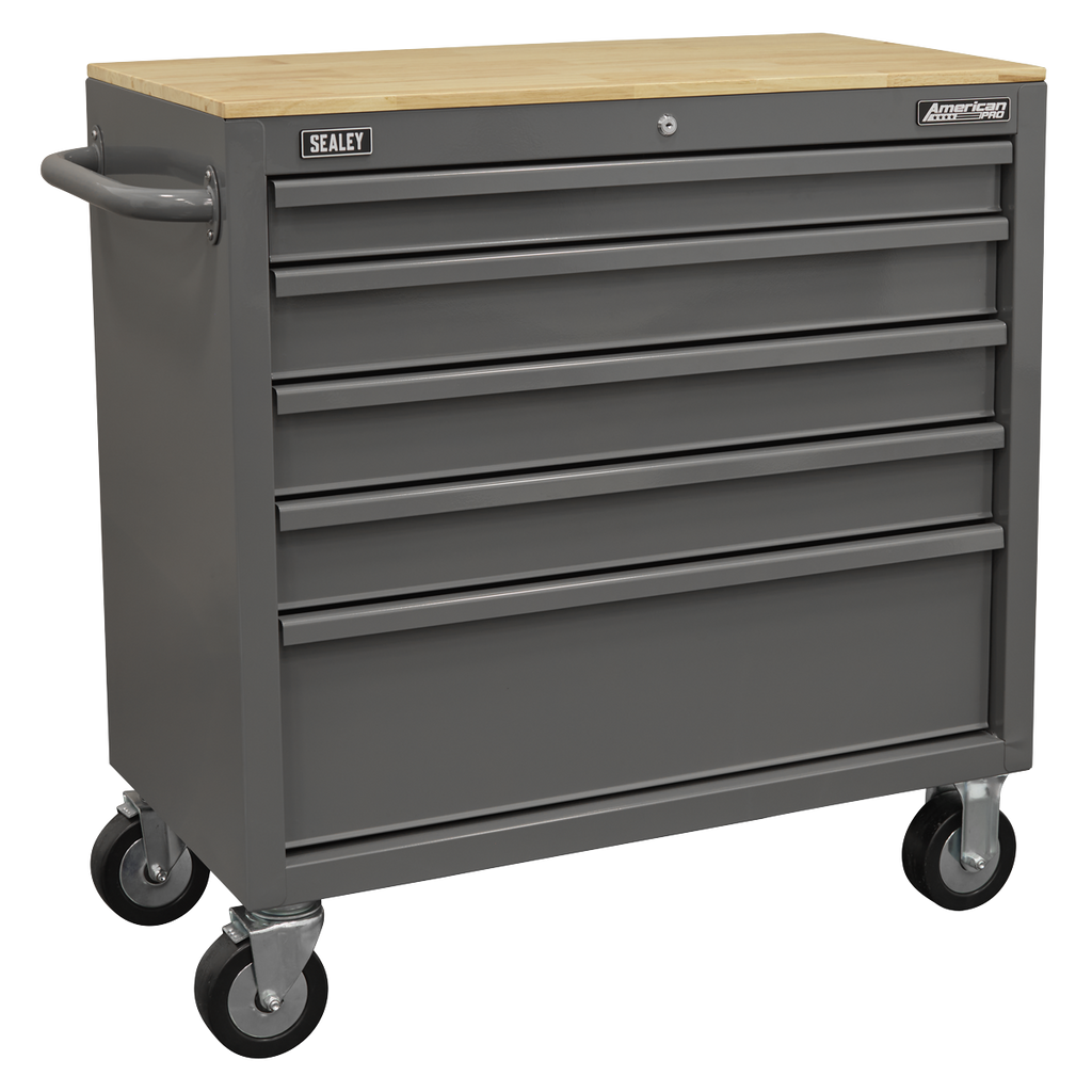Mobile Workstation with Wooden Worktop 5 Drawer - Grey APMWS1G