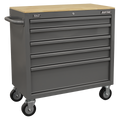 Mobile Workstation with Wooden Worktop 5 Drawer - Grey APMWS1G