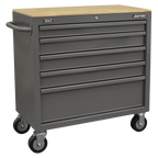Mobile Workstation with Wooden Worktop 5 Drawer - Grey APMWS1G