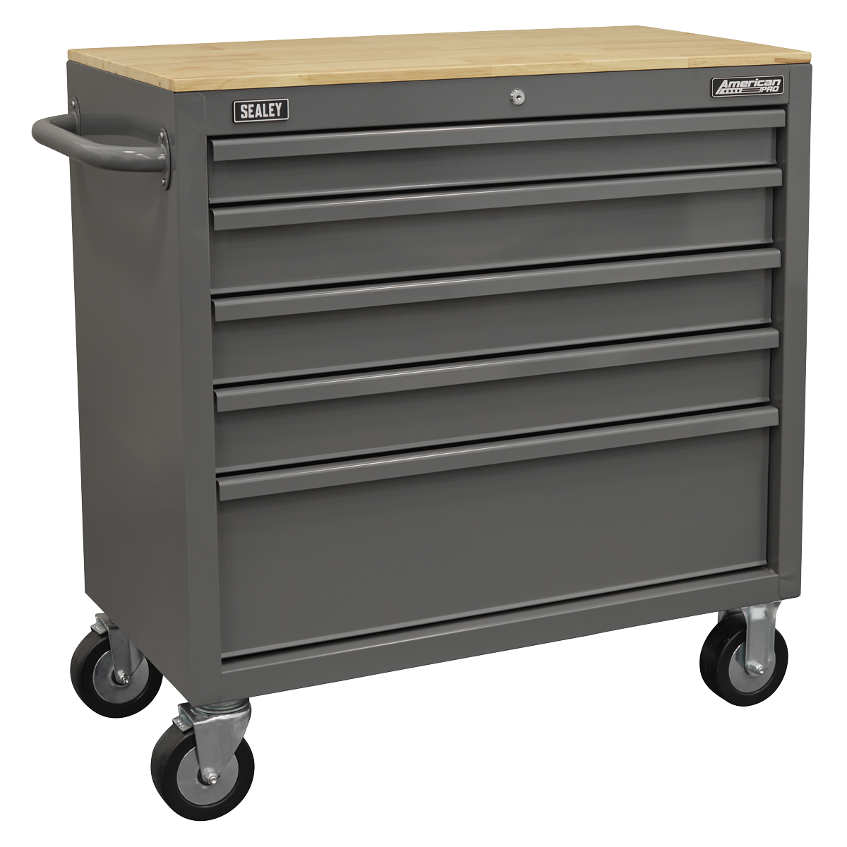 Mobile Workstation with Wooden Worktop 5 Drawer - Grey APMWS1G