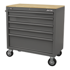Mobile Workstation with Wooden Worktop 5 Drawer - Grey APMWS1G