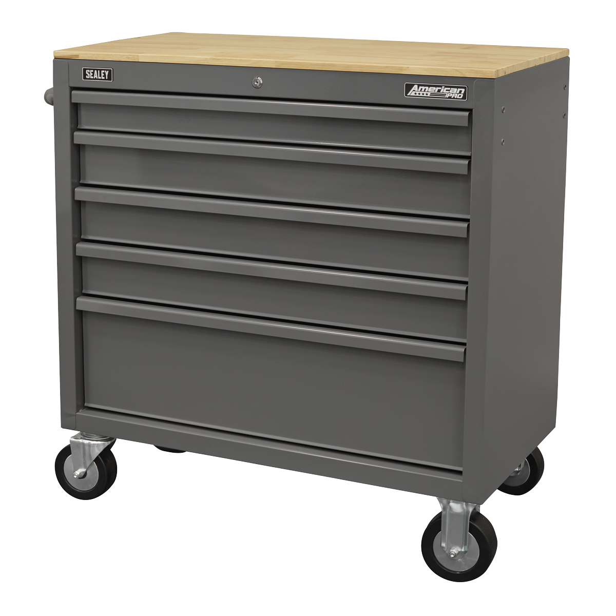Mobile Workstation with Wooden Worktop 5 Drawer - Grey APMWS1G