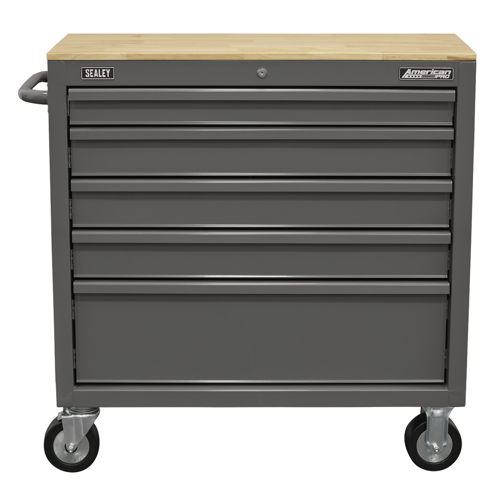 Mobile Workstation with Wooden Worktop 5 Drawer - Grey APMWS1G