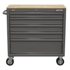 Mobile Workstation with Wooden Worktop 5 Drawer - Grey APMWS1G