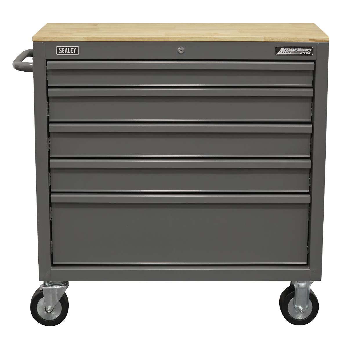 Mobile Workstation with Wooden Worktop 5 Drawer - Grey APMWS1G