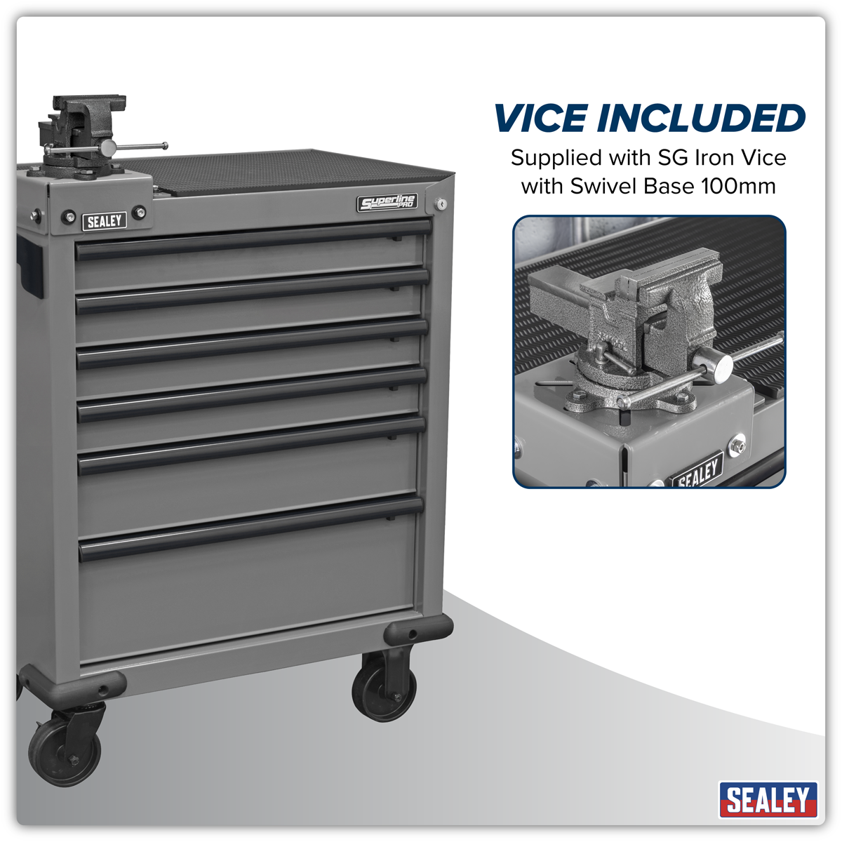 Rollcab 6 Drawer with SG Swivel Base 100mm Vice APMWS2COMBO
