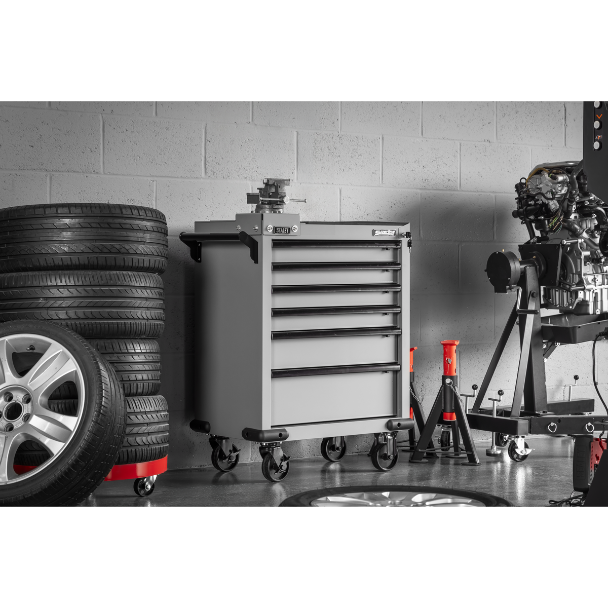 Rollcab 6 Drawer with SG Swivel Base 100mm Vice APMWS2COMBO
