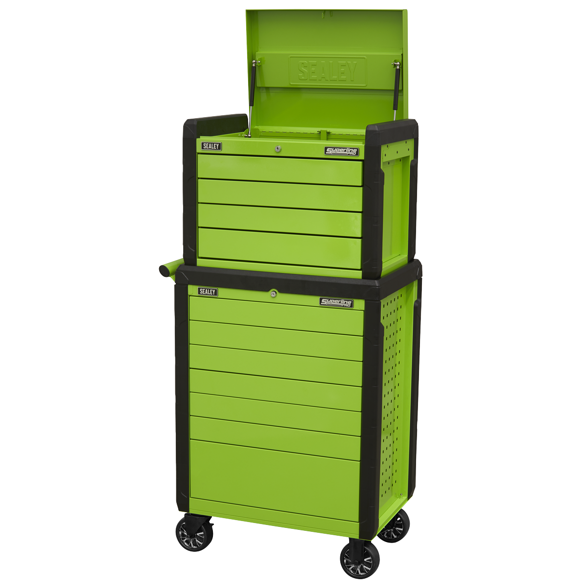 Push-To-Open Topchest & Rollcab Combination 11 Drawer - Green APPDSTACKG
