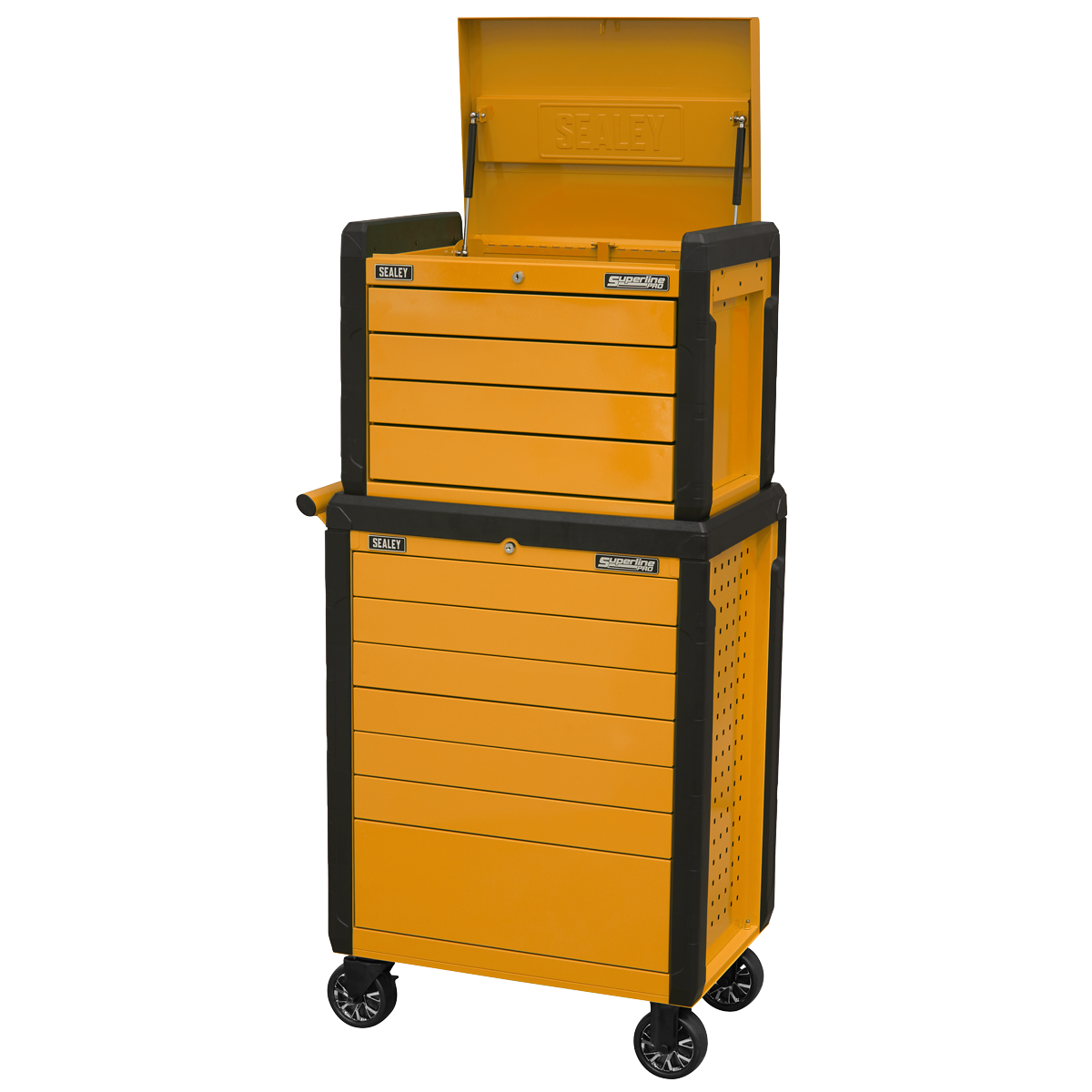 Push-To-Open Topchest & Rollcab Combination 11 Drawer - Orange APPDSTACKO