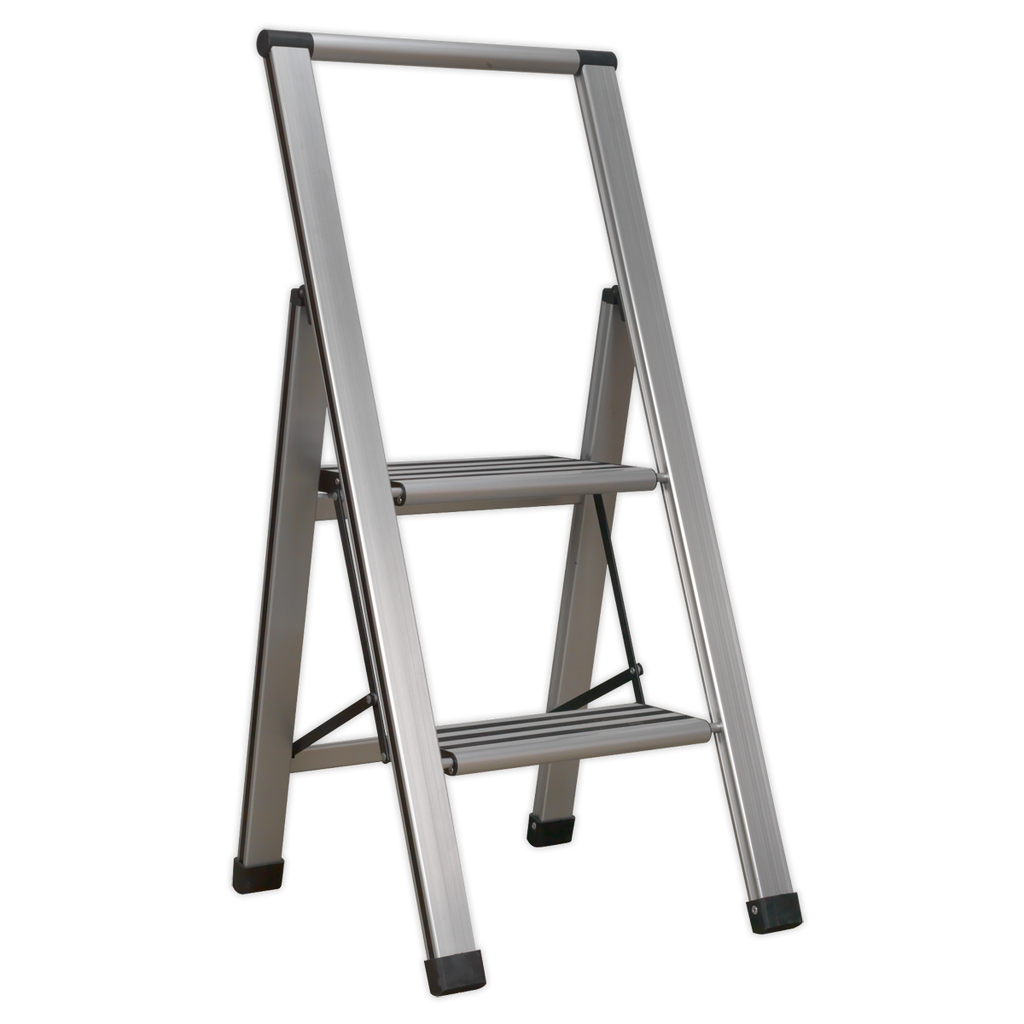 Aluminium Professional Fold-Flat Step Ladder 2-Step 150kg Capacity APSL2