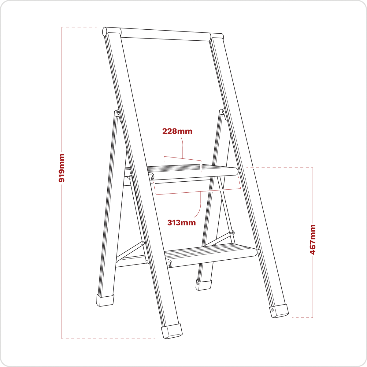 Aluminium Professional Fold-Flat Step Ladder 2-Step 150kg Capacity APSL2
