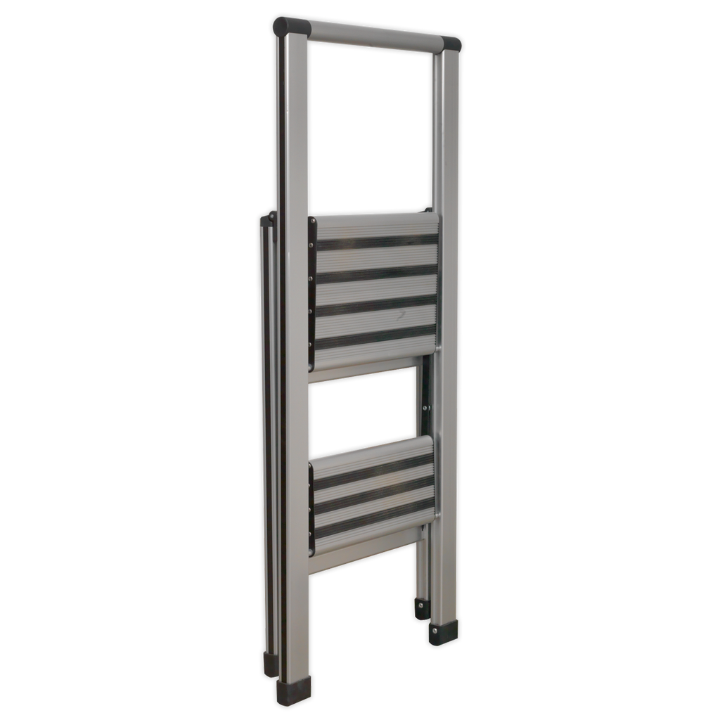 Aluminium Professional Fold-Flat Step Ladder 2-Step 150kg Capacity APSL2