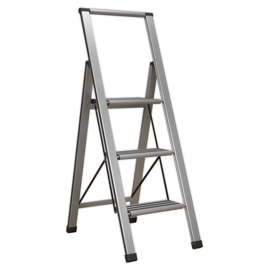 Aluminium Professional Fold-Flat Step Ladder 3-Step 150kg Capacity - EN 14183 APSL3