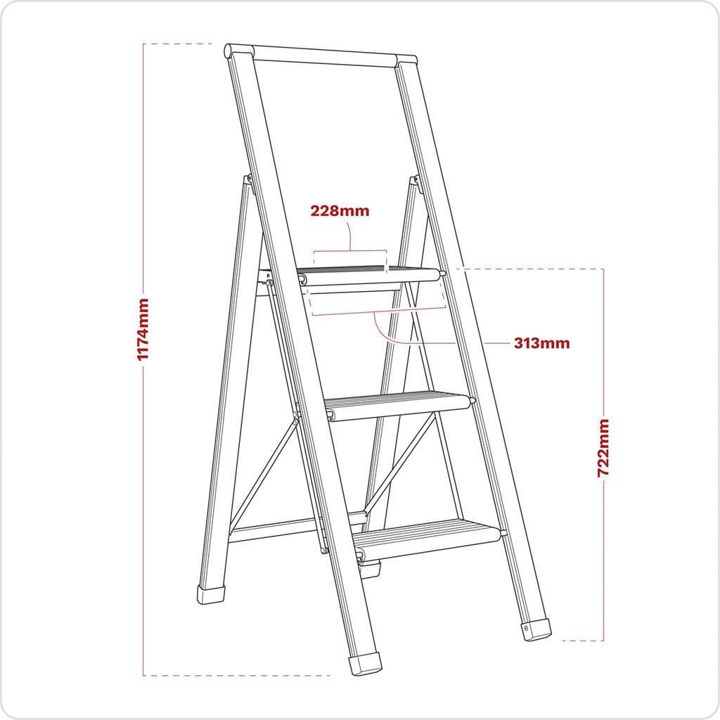 Aluminium Professional Fold-Flat Step Ladder 3-Step 150kg Capacity - EN 14183 APSL3