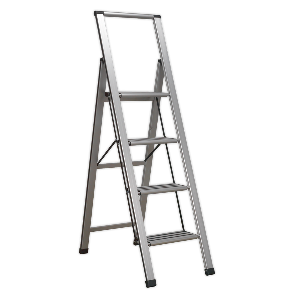 Aluminium Professional Fold-Flat Step Ladder 4-Step 150kg Capacity - EN 14183 APSL4