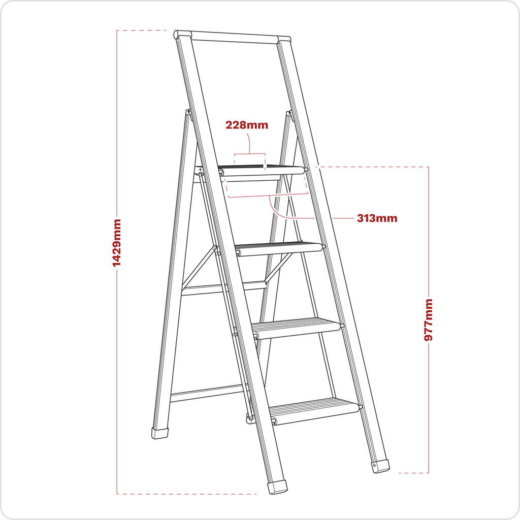 Aluminium Professional Fold-Flat Step Ladder 4-Step 150kg Capacity - EN 14183 APSL4