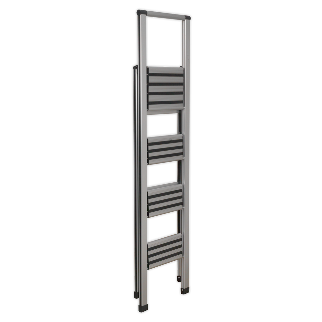 Aluminium Professional Fold-Flat Step Ladder 4-Step 150kg Capacity - EN 14183 APSL4