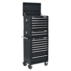 Topchest, Mid-Box Tool Chest & Rollcab Combination 14 Drawer - Black APSTACKTB