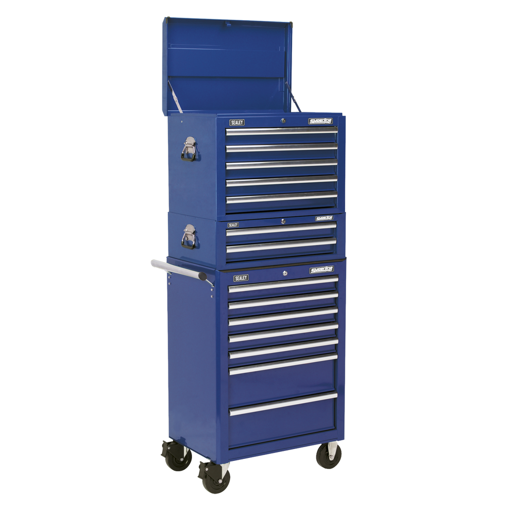 Topchest, Mid-Box Tool Chest & Rollcab Combination 14 Drawer - Blue APSTACKTC