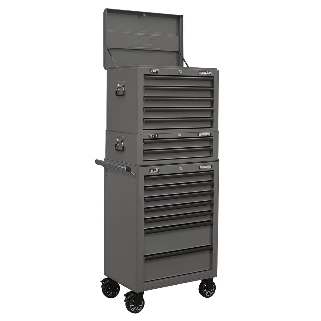 Topchest, Mid-Box Tool Chest & Rollcab Combination 14 Drawer - Grey APSTACKTGR