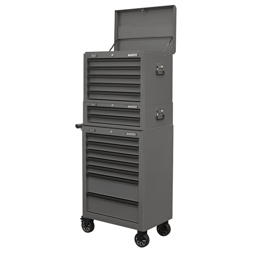 Topchest, Mid-Box Tool Chest & Rollcab Combination 14 Drawer - Grey APSTACKTGR