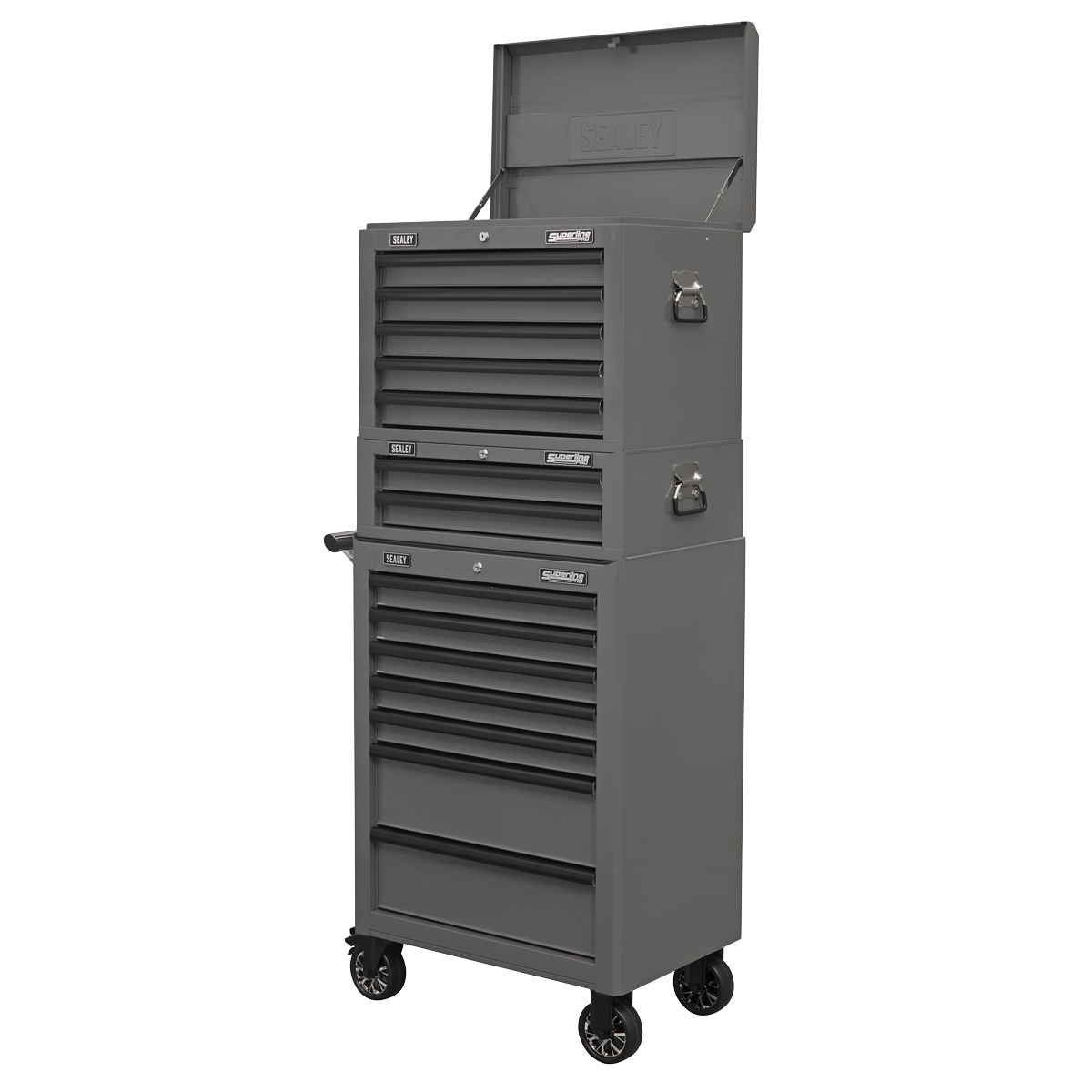 Topchest, Mid-Box Tool Chest & Rollcab Combination 14 Drawer - Grey APSTACKTGR