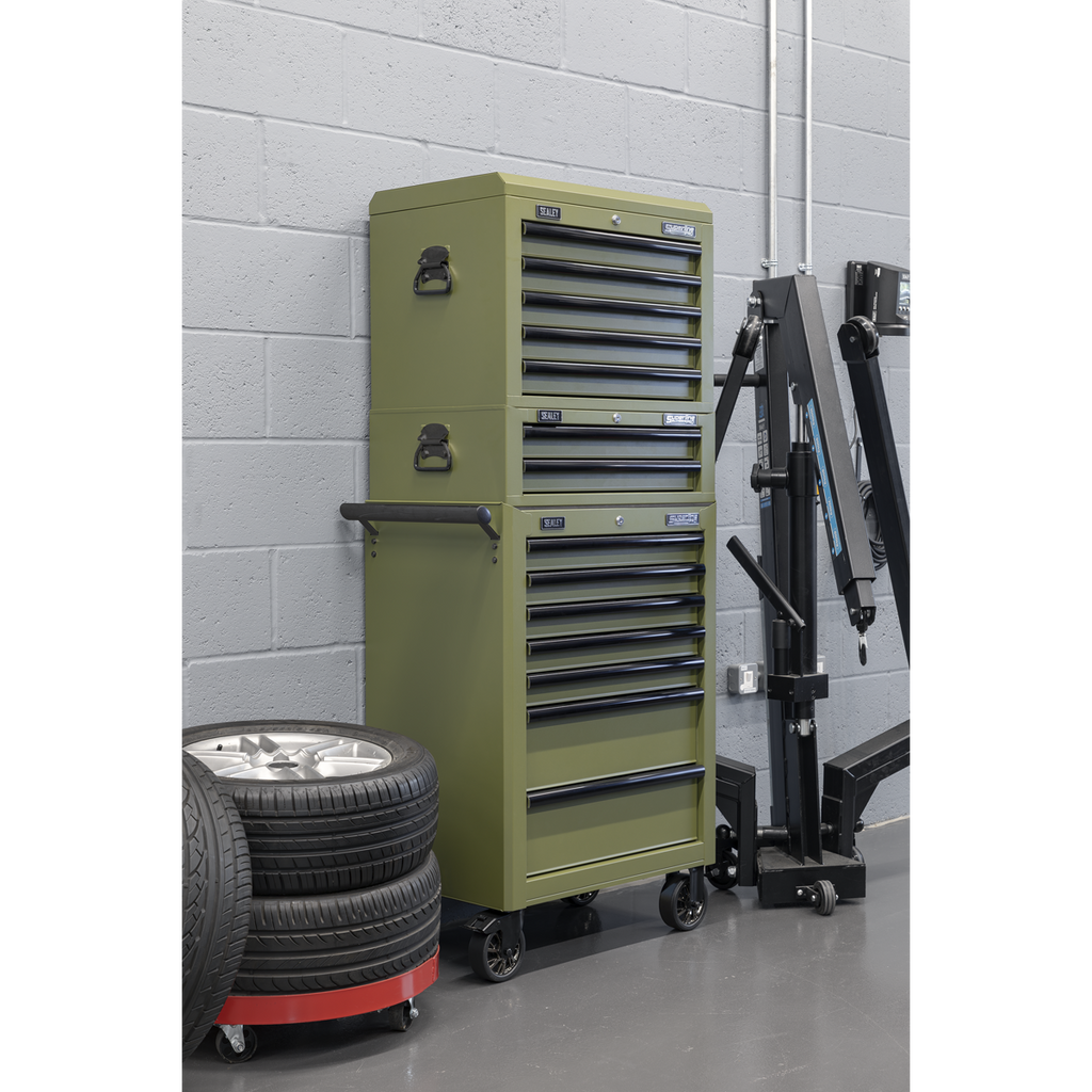 Topchest, Mid-Box Tool Chest & Rollcab Combination 14 Drawer - Khaki APSTACKTK