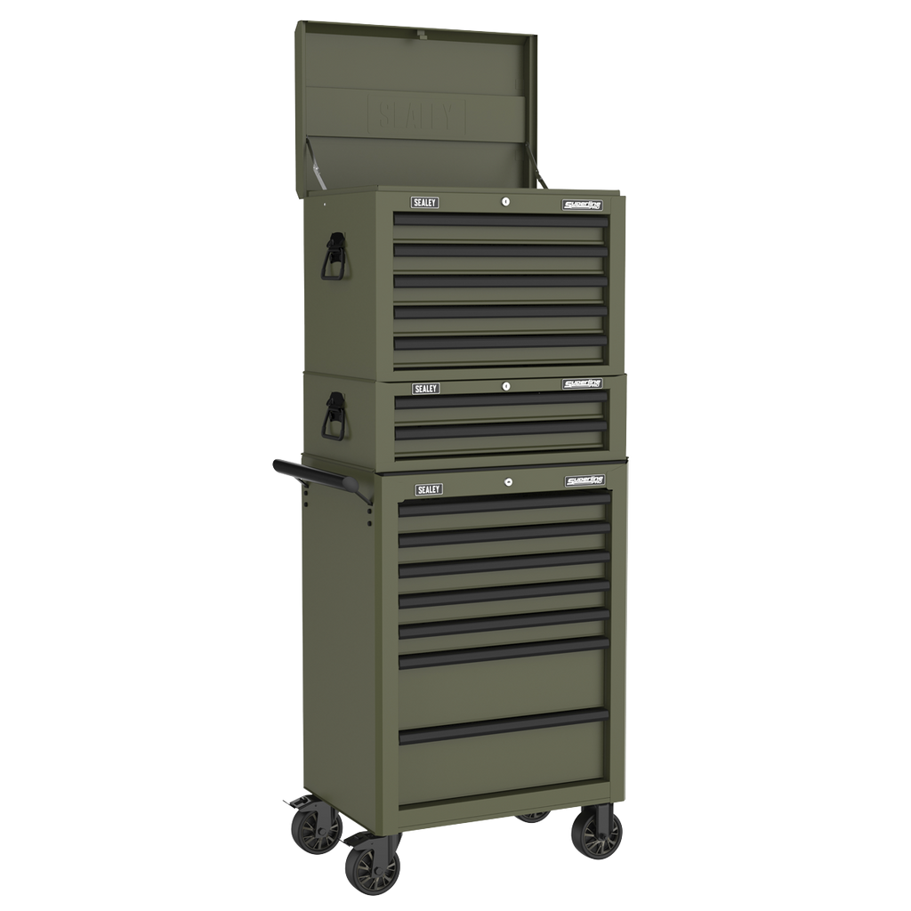 Topchest, Mid-Box Tool Chest & Rollcab Combination 14 Drawer - Khaki APSTACKTK