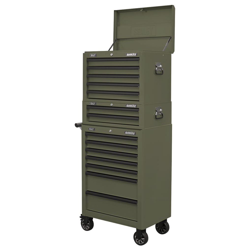 Topchest, Mid-Box Tool Chest & Rollcab Combination 14 Drawer - Khaki APSTACKTK