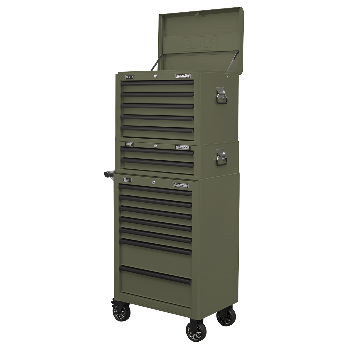 Topchest, Mid-Box Tool Chest & Rollcab Combination 14 Drawer - Khaki APSTACKTK