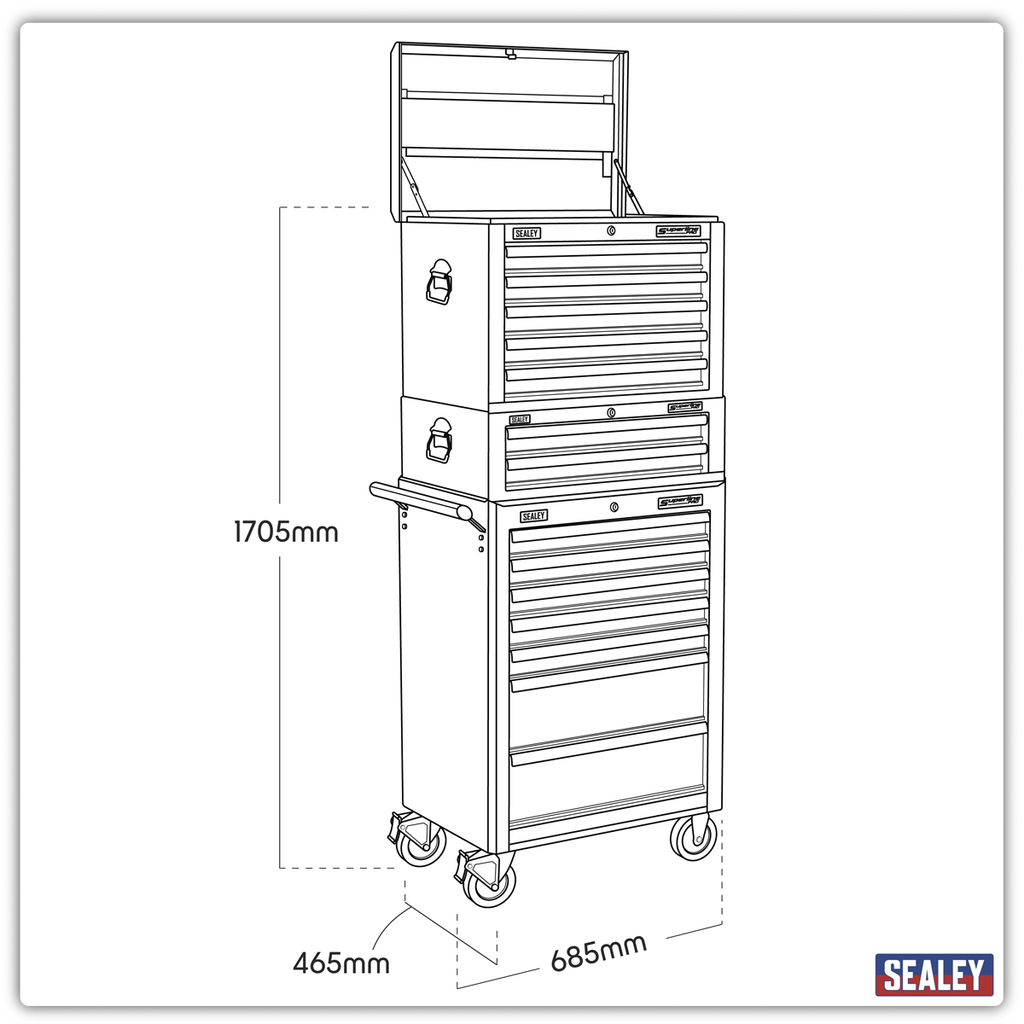 Topchest, Mid-Box Tool Chest & Rollcab Combination 14 Drawer - Red APSTACKTR