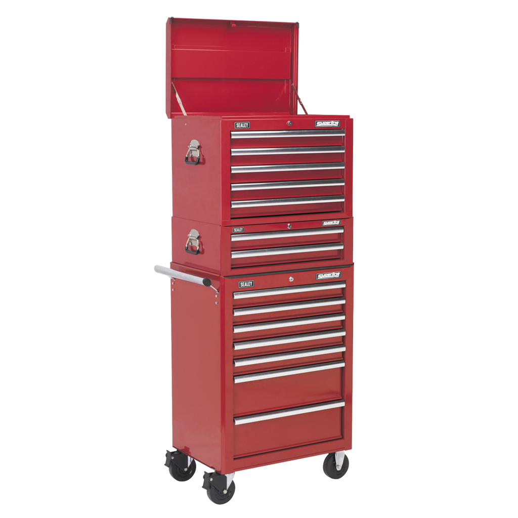Topchest, Mid-Box Tool Chest & Rollcab Combination 14 Drawer - Red APSTACKTR