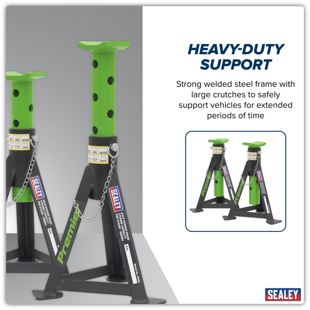 Axle Stands (Pair) 3 Tonne Capacity per Stand - Green AS3G