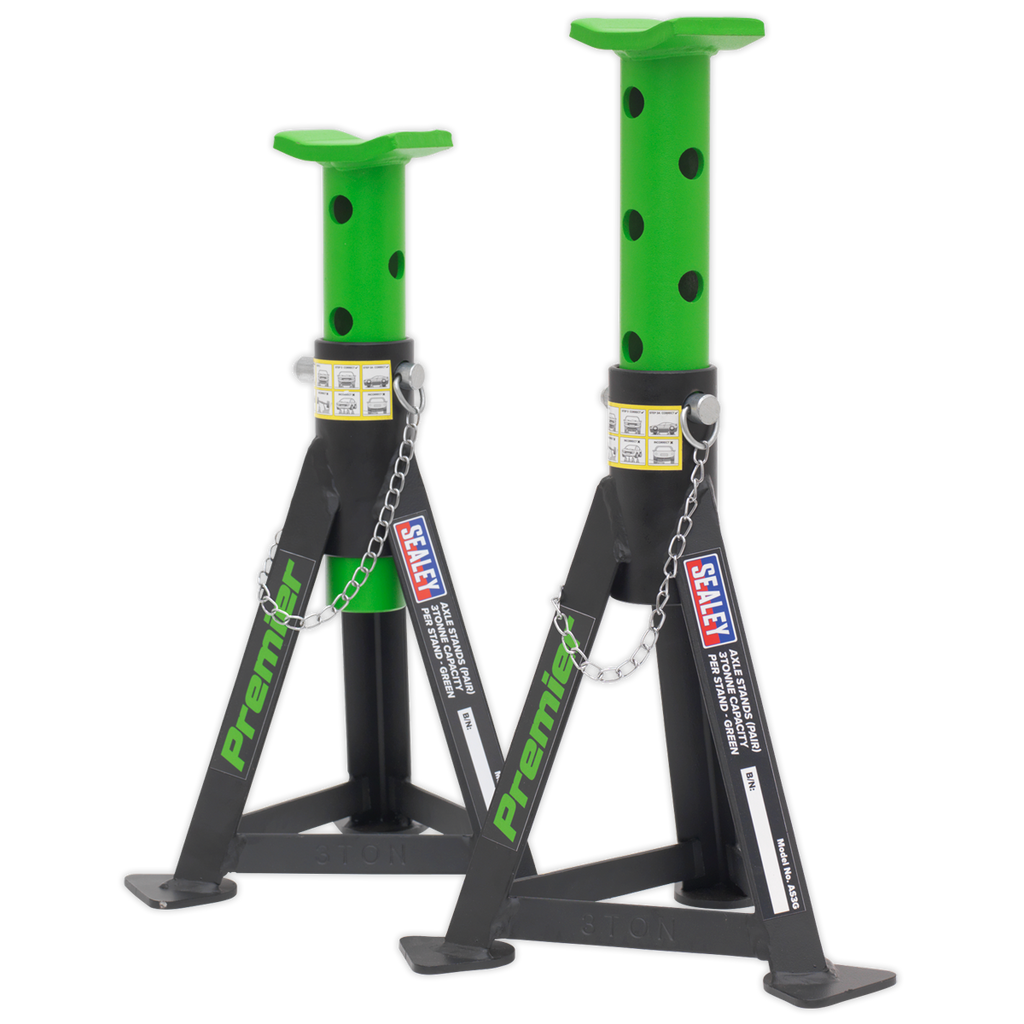 Axle Stands (Pair) 3 Tonne Capacity per Stand - Green AS3G