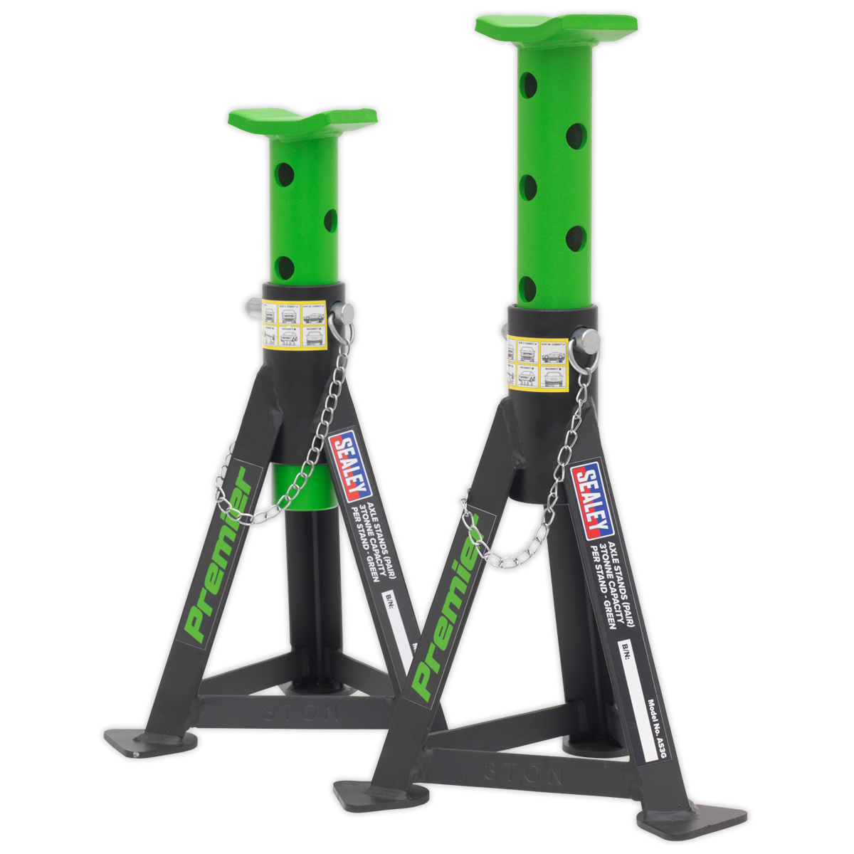 Axle Stands (Pair) 3 Tonne Capacity per Stand - Green AS3G