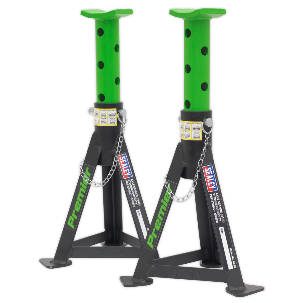 Axle Stands (Pair) 3 Tonne Capacity per Stand - Green AS3G