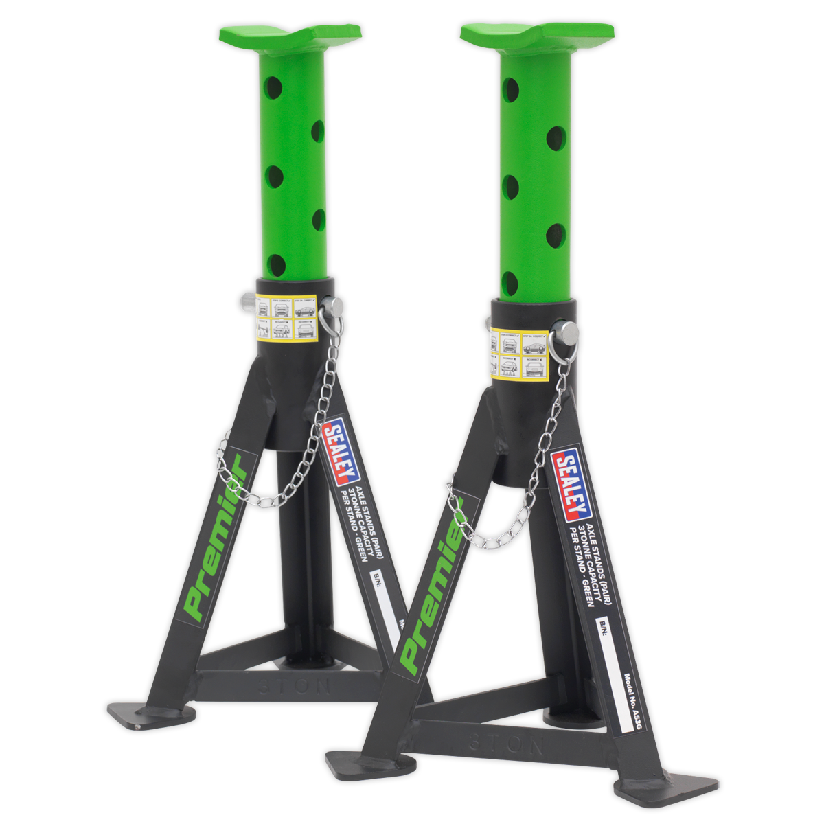 Axle Stands (Pair) 3 Tonne Capacity per Stand - Green AS3G