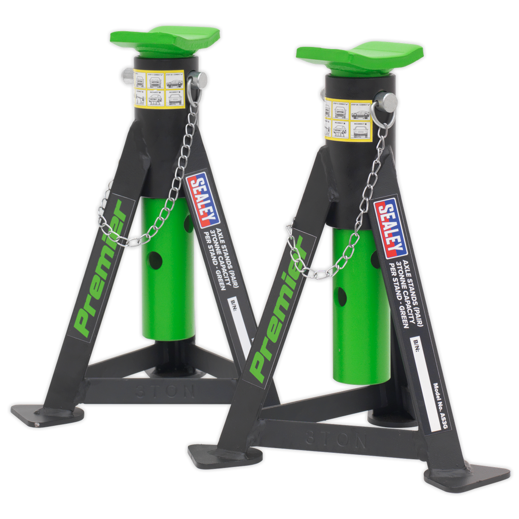 Axle Stands (Pair) 3 Tonne Capacity per Stand - Green AS3G