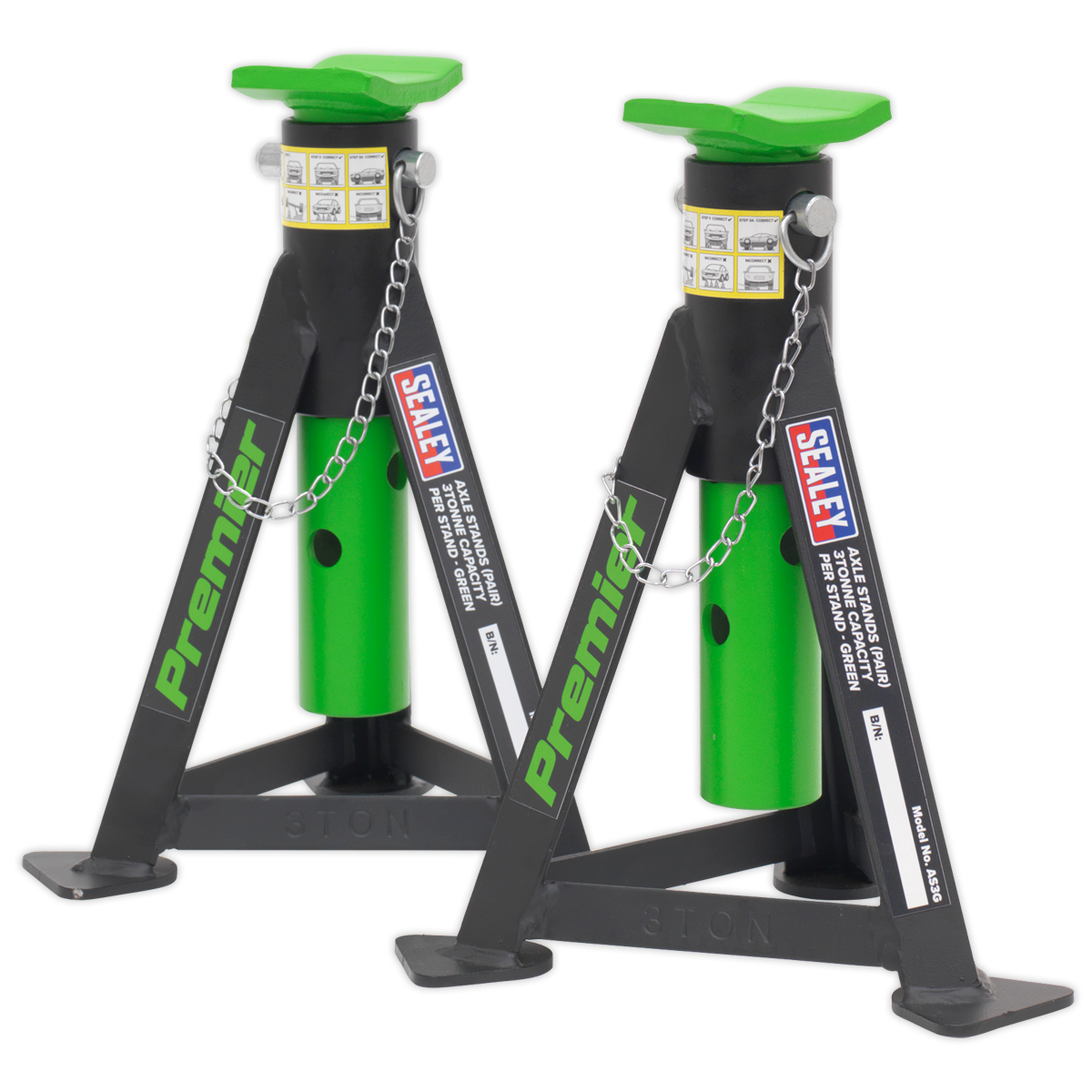 Axle Stands (Pair) 3 Tonne Capacity per Stand - Green AS3G