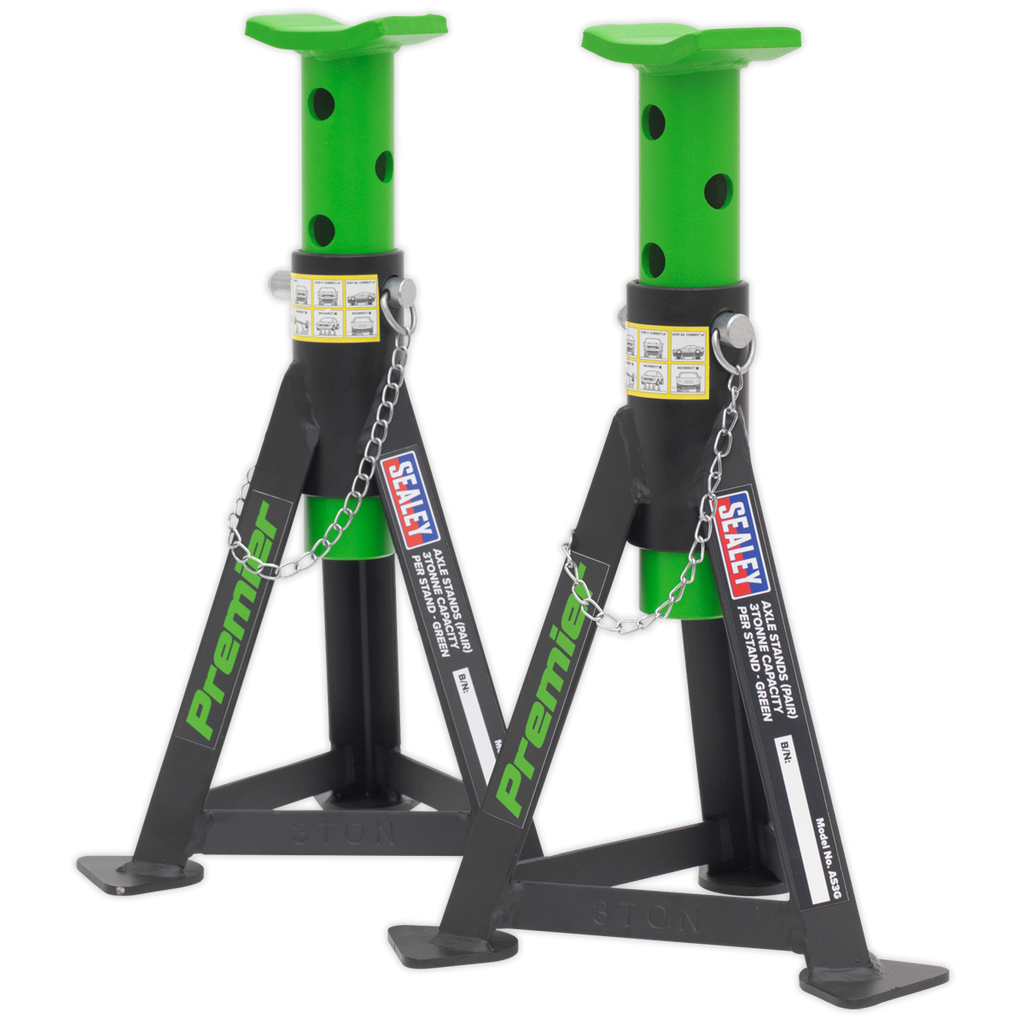 Axle Stands (Pair) 3 Tonne Capacity per Stand - Green AS3G