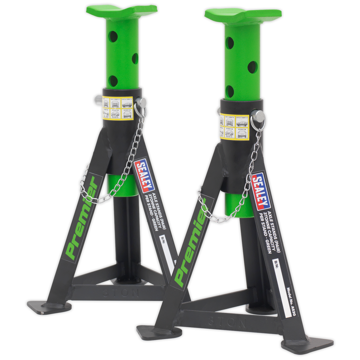 Axle Stands (Pair) 3 Tonne Capacity per Stand - Green AS3G
