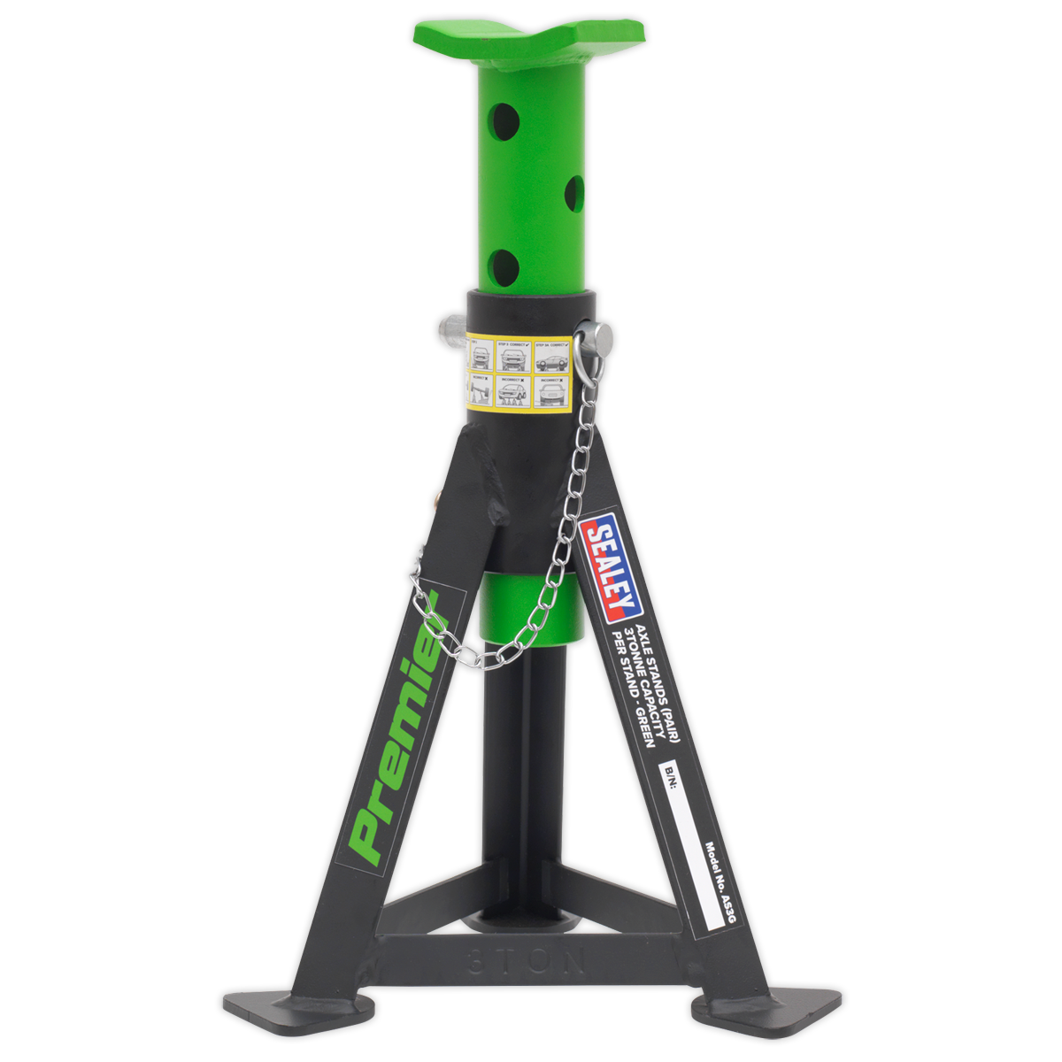Axle Stands (Pair) 3 Tonne Capacity per Stand - Green AS3G