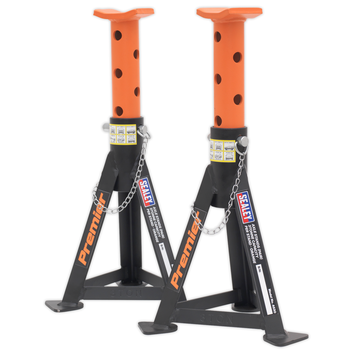 Axle Stands (Pair) 3 Tonne Capacity per Stand - Orange AS3O