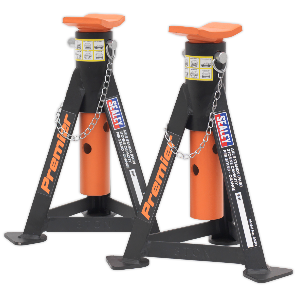 Axle Stands (Pair) 3 Tonne Capacity per Stand - Orange AS3O