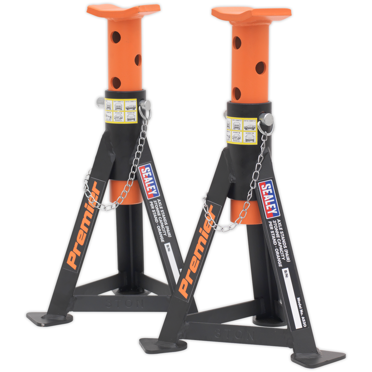 Axle Stands (Pair) 3 Tonne Capacity per Stand - Orange AS3O