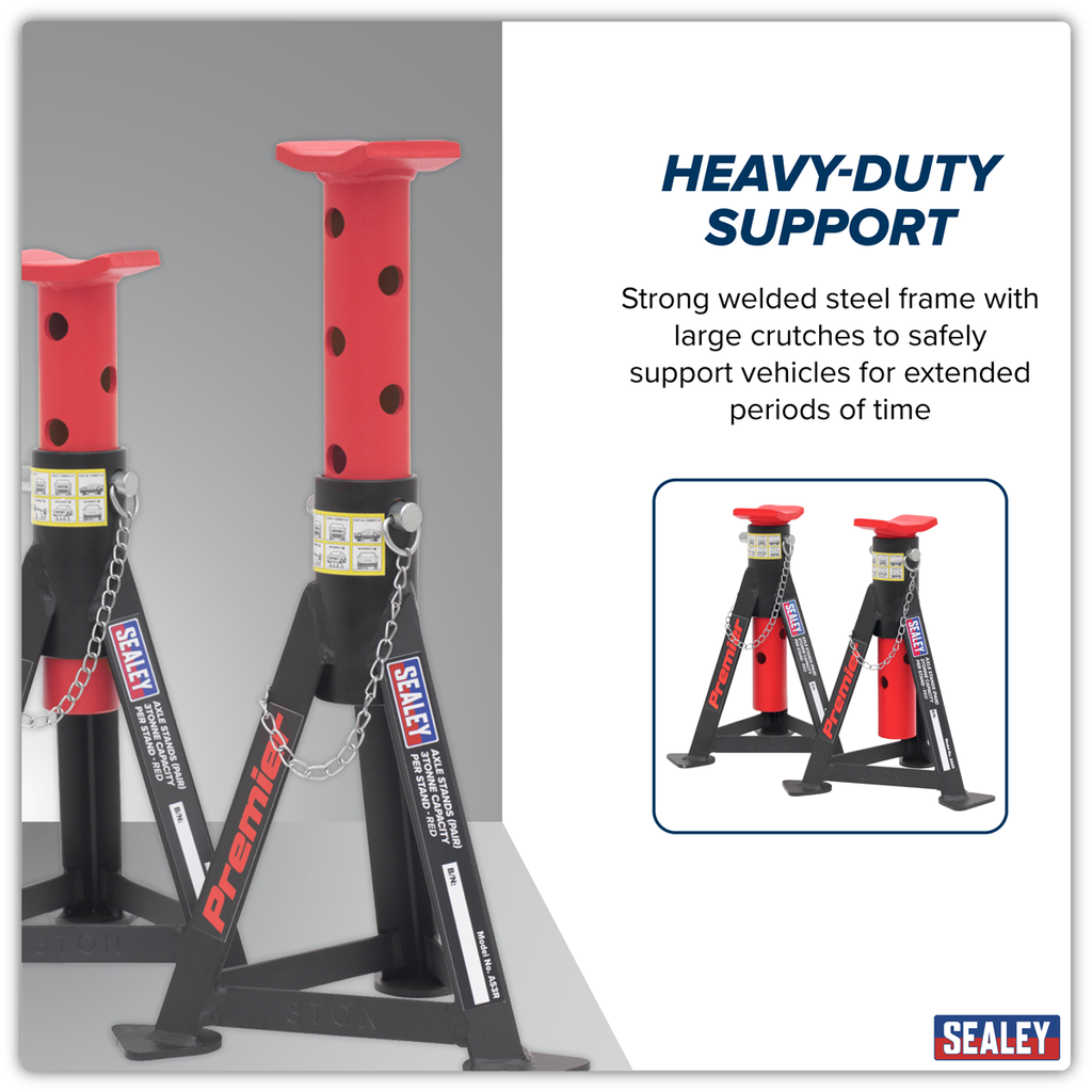Axle Stands (Pair) 3 Tonne Capacity per Stand - Red AS3R