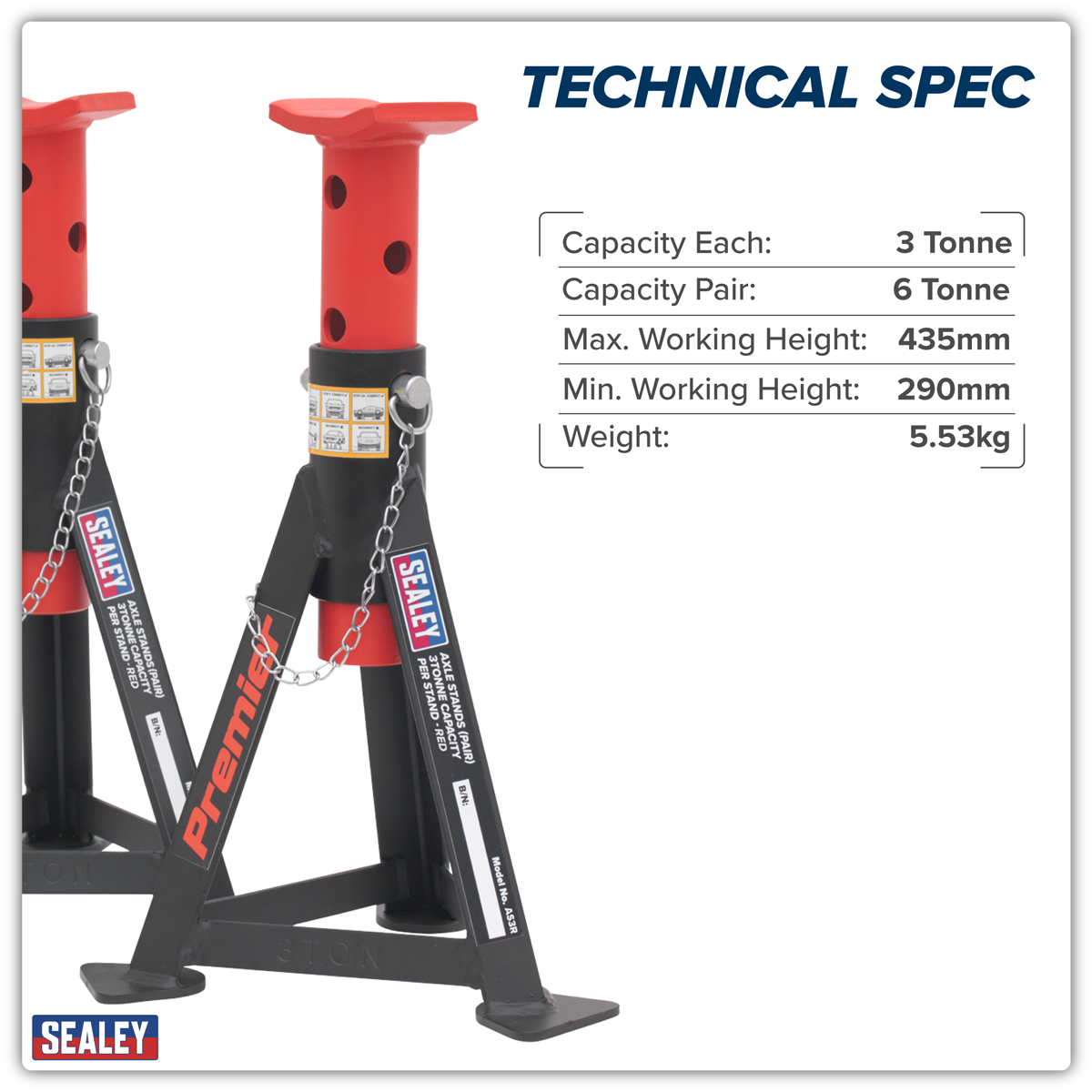 Axle Stands (Pair) 3 Tonne Capacity per Stand - Red AS3R