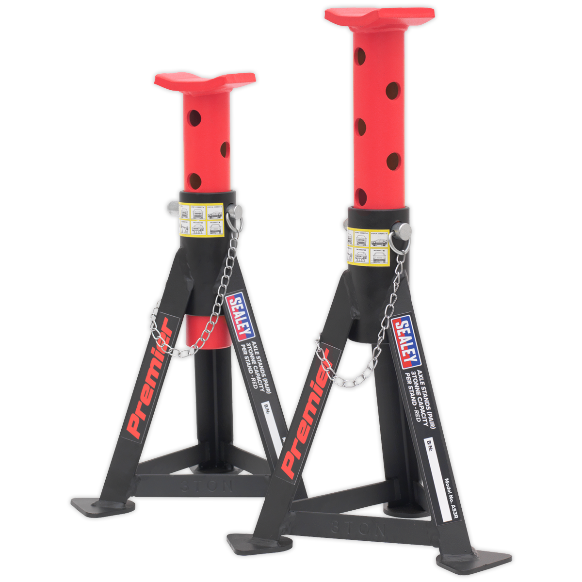 Axle Stands (Pair) 3 Tonne Capacity per Stand - Red AS3R