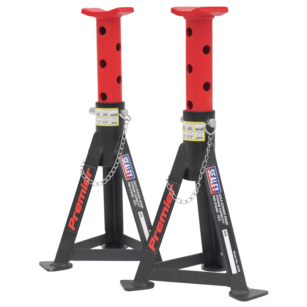 Axle Stands (Pair) 3 Tonne Capacity per Stand - Red AS3R
